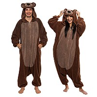 Funziez Sherpa Bear Adult Onesie Animal Halloween Costume Plush Teddy One Piece Cosplay Suit For Adults Women And Men