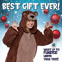 Funziez Sherpa Bear Adult Onesie Animal Halloween Costume Plush Teddy One Piece Cosplay Suit For Adults Women And Men