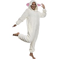 Funziez Slim Fit Sherpa Adult Onesie Animal Halloween Costume Plush One Piece Cosplay Suit For Women And Men