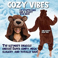 Funziez Sherpa Bear Adult Onesie Animal Halloween Costume Plush Teddy One Piece Cosplay Suit For Adults Women And Men