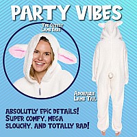 Funziez Slim Fit Sherpa Adult Onesie Animal Halloween Costume Plush One Piece Cosplay Suit For Women And Men