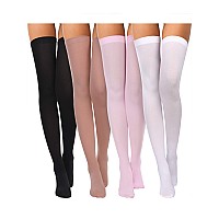 4 Pairs Womens Silk Thigh High Stockings Nylon Socks For Women Halloween Cosplay Costume Party Tights Accessory Black White