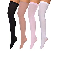 4 Pairs Womens Silk Thigh High Stockings Nylon Socks For Women Halloween Cosplay Costume Party Tights Accessory Black White