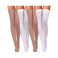 4 Pairs Womens Silk Thigh High Stockings Nylon Socks For Women Halloween Cosplay Costume Party Tights Accessory White Skin Co