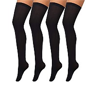 4 Pairs Womens Silk Thigh High Stockings Nylon Socks For Women Halloween Cosplay Costume Party Tights Accessory Blackf Size