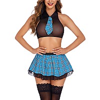 Avidlove Womens Costume Lingerie Roleplay Skirt Set Top Shirt And Mini Skirt Sexy Halloween Outfits Blue 4Xl