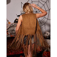 Hotouch Hippie Costume Women Fringe Top Brown Tassel Vest Jenny Halloween Outfit Costume Cowboy Shirts Leather Vest Sleeveless C