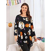 Larace 34 Sleeve Plus Size Tops Halloween Shirts For Womens Pumpkin Tunic Costumes Asymmetrical Loose Clothesflower42 S