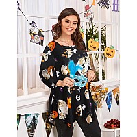 Larace 34 Sleeve Plus Size Tops Halloween Shirts For Womens Pumpkin Tunic Costumes Asymmetrical Loose Clothesflower42 S