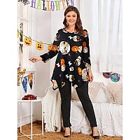 Larace 34 Sleeve Plus Size Tops Halloween Shirts For Womens Pumpkin Tunic Costumes Asymmetrical Loose Clothesflower42 S