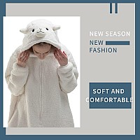 Cosusket Snug Fit Adult Alpaca Oneise Pajamas Halloween Sherpa Womens Cosplay One Piece Animal Costume Beige