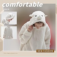 Cosusket Snug Fit Adult Alpaca Oneise Pajamas Halloween Sherpa Womens Cosplay One Piece Animal Costume Beige