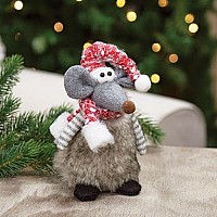 Plush Fur Standing Mouse w/Santa Hat & Scarf - 2 Asstd.