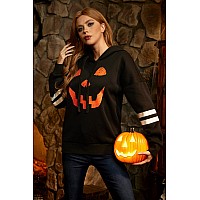 Women Halloween Pumpkin Cute Graphic Print Pullover Sweatshirts Funny Long Sleeves Hoodie Black S