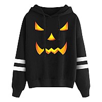 Womens Halloween Graphic Print Pullover Sweatshirts Long Sleeves Spooky Funny Hoodie Black Pumpkin Xl