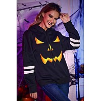 Womens Halloween Graphic Print Pullover Sweatshirts Long Sleeves Spooky Funny Hoodie Black Pumpkin Xl