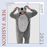 Cosusket Snug Fit Unisex Adult Onesie Pajamas Flannel Cosplay Animal One Piece Halloween Costume Sleepwear Homewear Koala