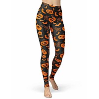 Womens Halloween Pumpkin Printed Leggings Ultra Buttery Soft Elastic Tights Lxxl Pumpkins And Bats