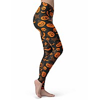 Womens Halloween Pumpkin Printed Leggings Ultra Buttery Soft Elastic Tights Lxxl Pumpkins And Bats