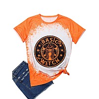 Ounar Basic Witch Coffee T Shirts For Women Halloween Graphic Letter Print Shirt With Funny Sayings Casual Tee Tops