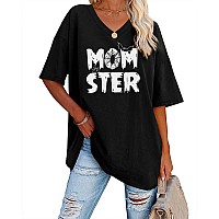 Ebifin Womens Halloween Monster Print Oversized T Shirts Fall Mom Life V Neck Tees Festival Half Sleeve Tunic Tops