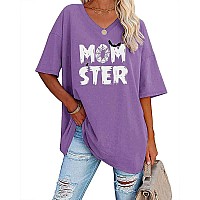 Ebifin Womens Halloween Monster Print Oversized T Shirts Fall Mom Life V Neck Tees Festival Half Sleeve Tunic Tops