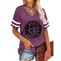 Ounar Basic Witch Coffee T Shirts For Women Halloween Graphic Letter Print Shirt With Funny Sayings Casual Tee Tops