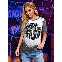 Ounar Basic Witch Coffee T Shirts For Women Halloween Graphic Letter Print Shirt With Funny Sayings Casual Tee Tops