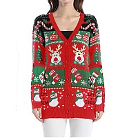 V28 Ugly Christmas Sweater For Women Reindeer Funny Merry Knit Sweaters Cardigan M Snowman Red