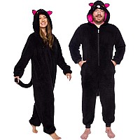 Funziez Slim Fit Sherpa Adult Onesie Animal Halloween Costume Plush One Piece Cosplay Suit For Women And Men Cat