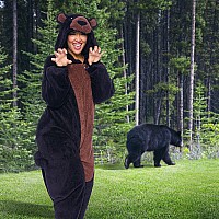 Funziez Sherpa Bear Adult Onesie Animal Halloween Costume Plush Teddy One Piece Cosplay Suit For Adults Women And Men