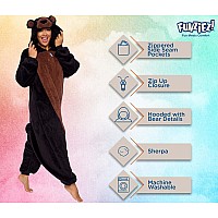 Funziez Sherpa Bear Adult Onesie Animal Halloween Costume Plush Teddy One Piece Cosplay Suit For Adults Women And Men