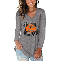 Womens Funny Halloween Pumpkin Printed Shirts Long Sleeve Graphic Tees Fall Tshirts Tops Xxl