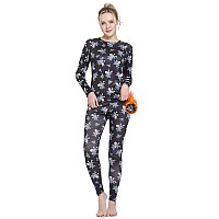 Mancyfit Halloween Costumes Thermal Underwear For Women Long Johns Set Fleece Lined Ultra Soft Skull Black Large