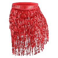 Syhood 2 Pcs Sequin Tassel Skirt Hip Scarf Belly Dance Belt Performance Skirt For Women And Girls Halloween Cosplaybasicblack