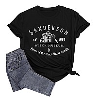 Halloween T Shirt Women Sanderson Letter Print Graphic Tshirt Hocus Pocus Tees Tops Black Medium