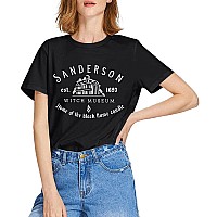 Halloween T Shirt Women Sanderson Letter Print Graphic Tshirt Hocus Pocus Tees Tops Black Medium