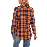 Guanyy Womens Long Sleeve Plaid Shirt Classic Cotton Button Down Flannel Shirt Halloween Clothes Dark Orange Navy Small