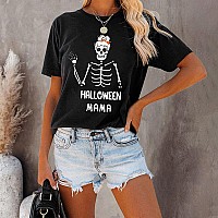 Halloween Mama Shirts For Women Short Sleeve Funny Skeleton Graphic Mom Tshirt Tops Xxl