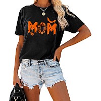 Halloween Mom Shirts For Women Short Sleeve Funny Spider Bat Graphic Mama Tshirt S