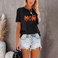 Halloween Mom Shirts For Women Short Sleeve Funny Spider Bat Graphic Mama Tshirt S