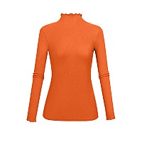 Kindcall Vemla Halloween Costume Shirts Ruffle Mock Neck Tops Ribbed Lettuce Trim Soft Base Layer For Women 1Orange Small