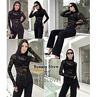 Avidlove Womens Long Sleeve Bodysuit Halloween Costumes Classy Top Turtleneck Bodycon Black L