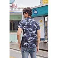 Goodstoworld Mens Halloween Button Down Shirts Hawaiian Skeleton Slim Fit Tshirt Dress Summer Holiday Vacation Beach Aloha Tee