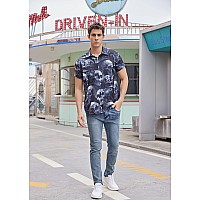 Goodstoworld Mens Halloween Button Down Shirts Hawaiian Skeleton Slim Fit Tshirt Dress Summer Holiday Vacation Beach Aloha Tee