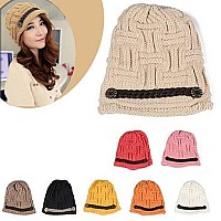 Be My Beanie Soft Wool Beanie cap With Vegan Leather Trim(D0102HEYg5U)