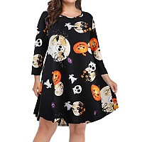 Belaroi Womens Plus Size Dress Halloween Casual Swing 34 Sleeve T Shirt Tunic Dress Pumpkin Witch Horror Pattern Print3X F