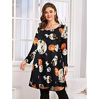 Belaroi Womens Plus Size Dress Halloween Casual Swing 34 Sleeve T Shirt Tunic Dress Pumpkin Witch Horror Pattern Print3X F