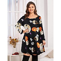 Belaroi Womens Plus Size Dress Halloween Casual Swing 34 Sleeve T Shirt Tunic Dress Pumpkin Witch Horror Pattern Print4X F