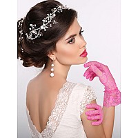 Satinior Ladies Lace Gloves For Women Tea Party Gloves Elegant Short Gloves Courtesy Gloves For Wedding Dinner Opera Parties Ro